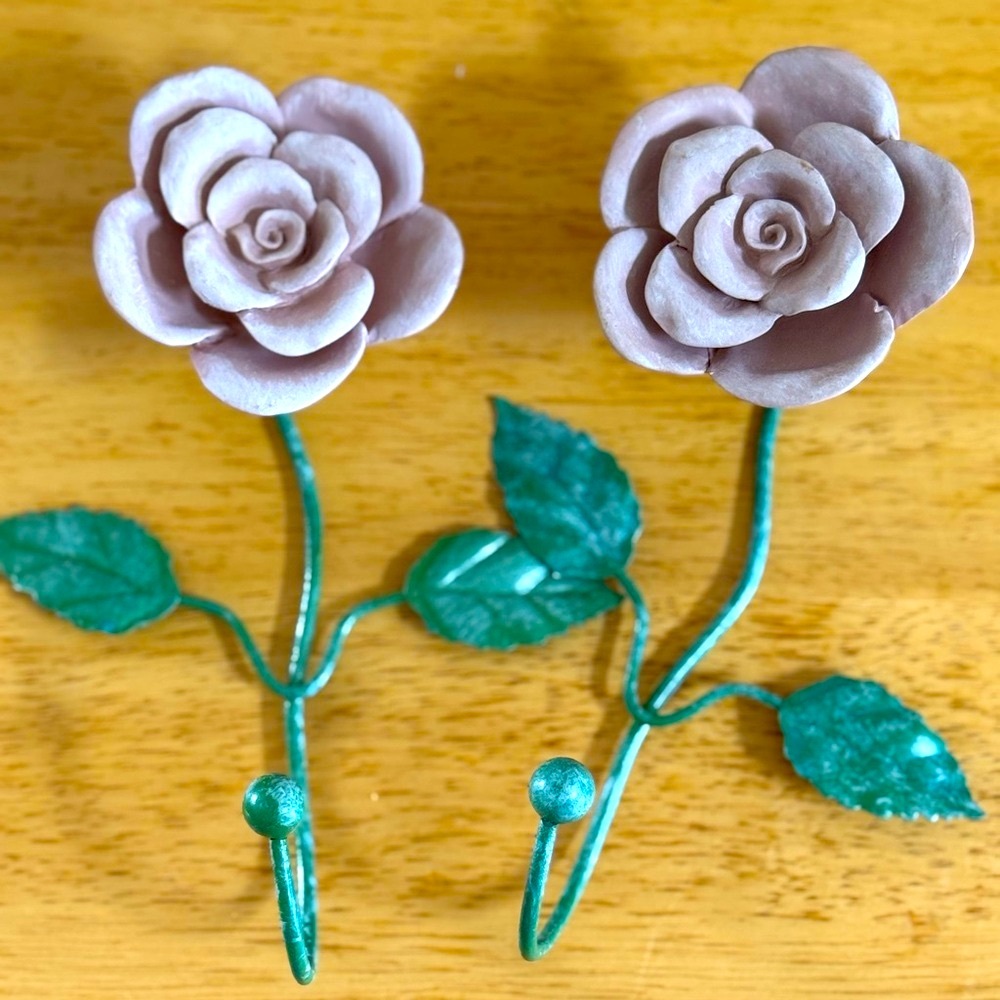 Pink Floral Hanging Wall Hooks Farmhouse Home Decor Set of 2 ~ 7” length